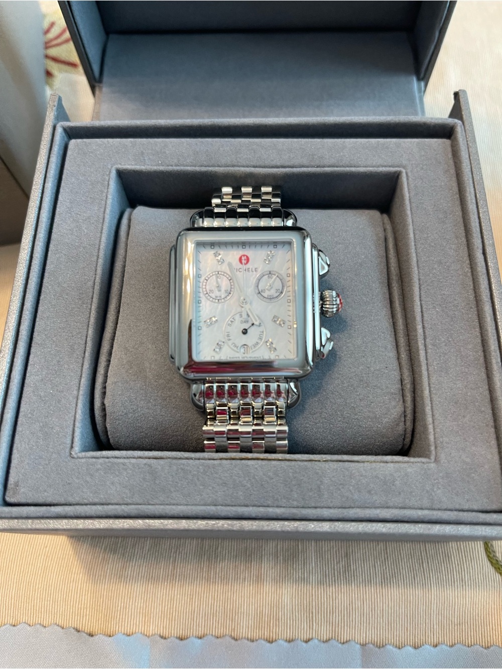 New Michele Deco Stainless Steel Real Diamond  Watch Chronograph - Silver